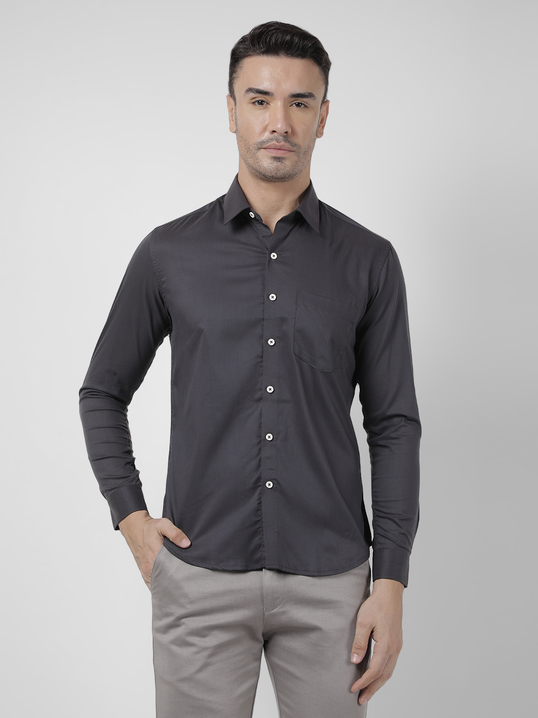 Numero Uno Men SOLID Dark Grey Shirt